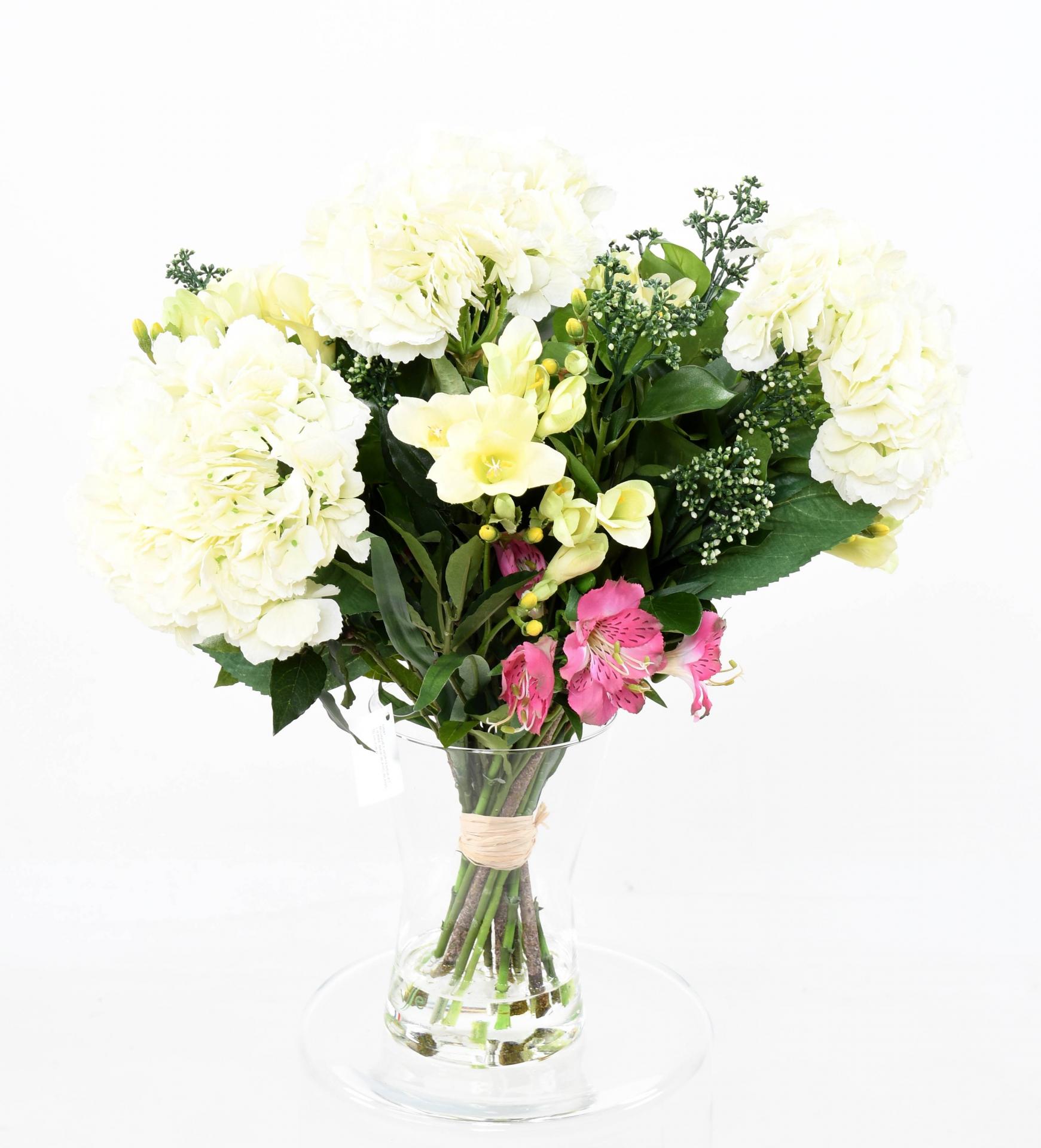 Bouquet hortensia et lierre baie blanc
